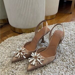 Zara Nude Slingback Heels with Crystal Accent